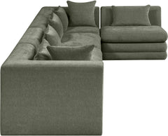 Newport Green 152" Chenille Fabric Upholstered 5-Piece L Shaped Modular Sectional - Ornate Home