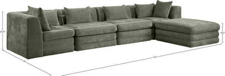 Newport Green 152" Chenille Fabric Upholstered 5-Piece Modular Sectional - Ornate Home