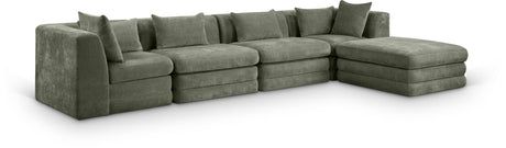 Newport Green 152" Chenille Fabric Upholstered 5-Piece Modular Sectional - Ornate Home