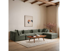 Newport Green 152" Chenille Fabric Upholstered 5-Piece Modular Sectional - Ornate Home