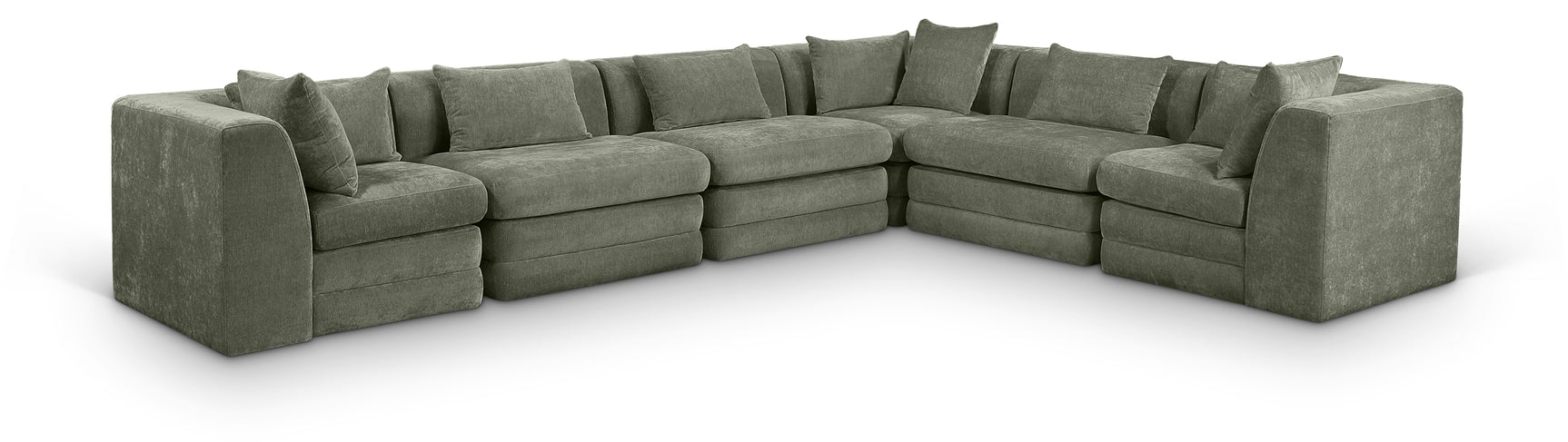 Newport Green 152" Chenille Fabric Upholstered 6-Piece L Shaped Modular Sectional - Ornate Home
