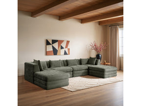 Newport Green 152" Chenille Fabric Upholstered 6-Piece Modular Sectional - Ornate Home