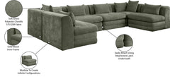 Newport Green 152" Chenille Fabric Upholstered 6-Piece U Shaped Modular Sectional - Ornate Home