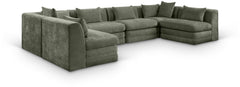 Newport Green 152" Chenille Fabric Upholstered 6-Piece U Shaped Modular Sectional - Ornate Home