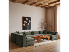 Newport Green 152" Chenille Fabric Upholstered 6-Piece U Shaped Modular Sectional - Ornate Home