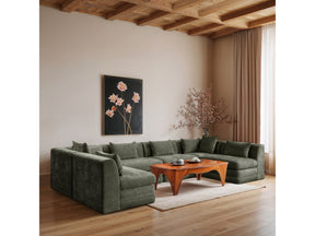 Newport Green 152" Chenille Fabric Upholstered 6-Piece U Shaped Modular Sectional - Ornate Home