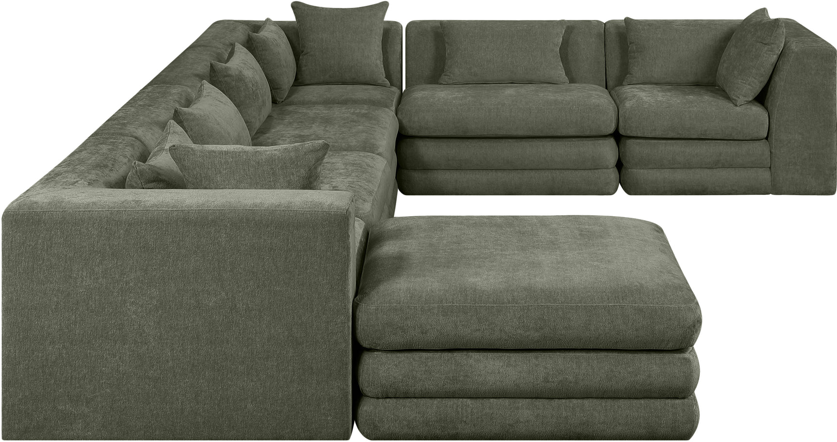 Newport Green 152" Chenille Fabric Upholstered 7-Piece Modular Sectional - Ornate Home