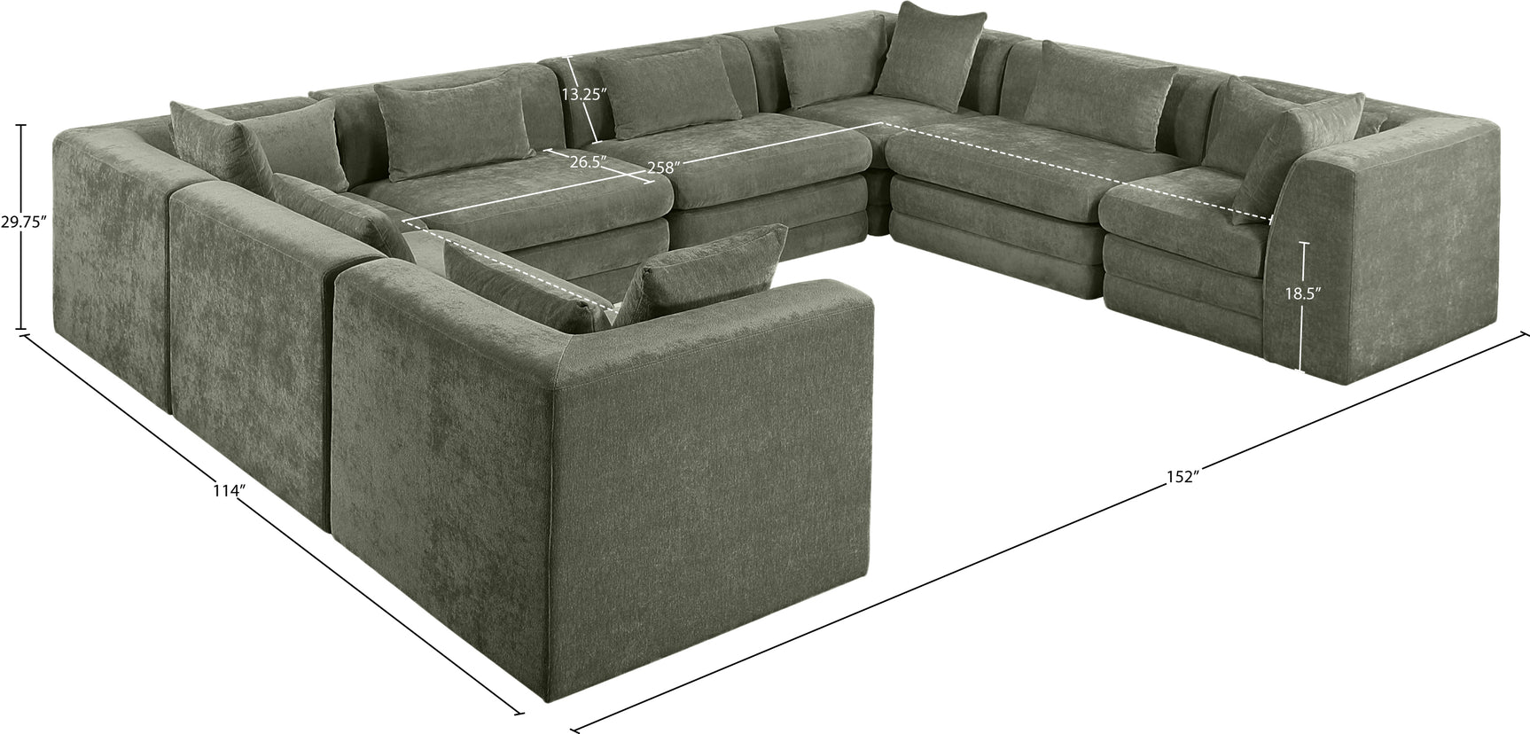 Newport Green 152" Chenille Fabric Upholstered 8-Piece Modular Sectional - Ornate Home