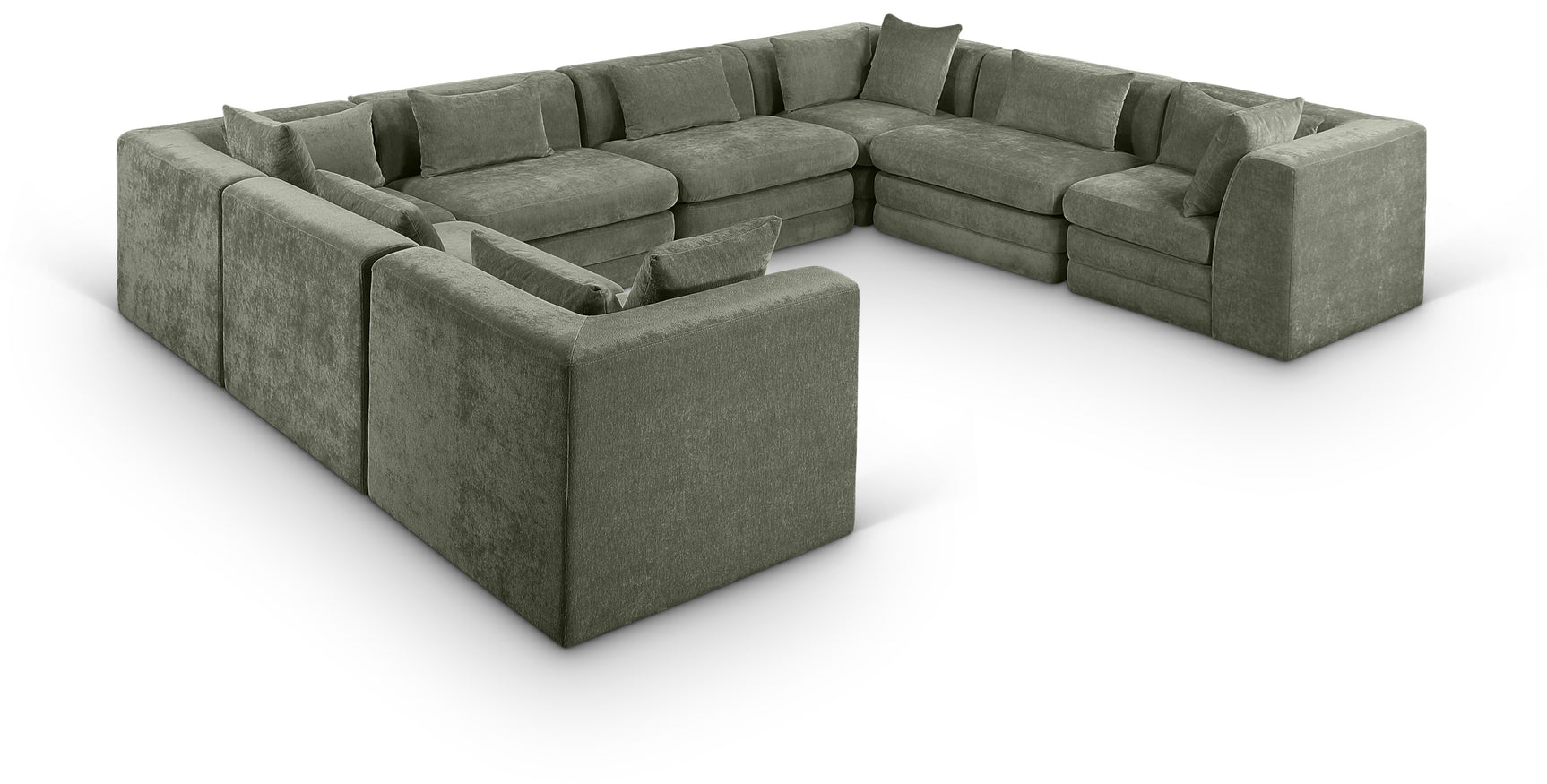Newport Green 152" Chenille Fabric Upholstered 8-Piece Modular Sectional - Ornate Home