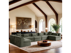 Newport Green 190" Chenille Fabric Upholstered 7-Piece Modular Sectional - Ornate Home