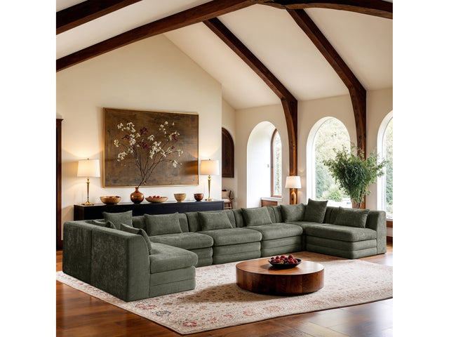Newport Green 190" Chenille Fabric Upholstered 7-Piece Modular Sectional - Ornate Home