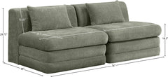 Newport Green 76" Chenille Fabric Upholstered 2-Piece Armless Modular Loveseat - Ornate Home
