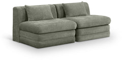 Newport Green 76" Chenille Fabric Upholstered 2-Piece Armless Modular Loveseat - Ornate Home