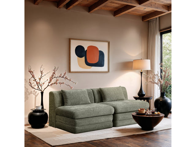 Newport Green 76" Chenille Fabric Upholstered 2-Piece Armless Modular Loveseat - Ornate Home
