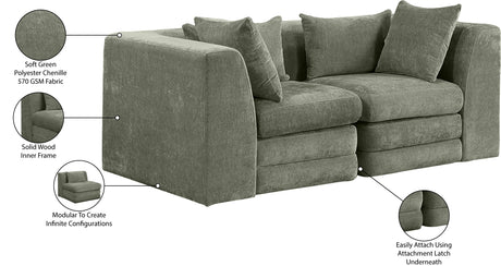 Newport Green 76" Chenille Fabric Upholstered 2-Piece Modular Loveseat - Ornate Home