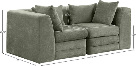 Newport Green 76" Chenille Fabric Upholstered 2-Piece Modular Loveseat - Ornate Home