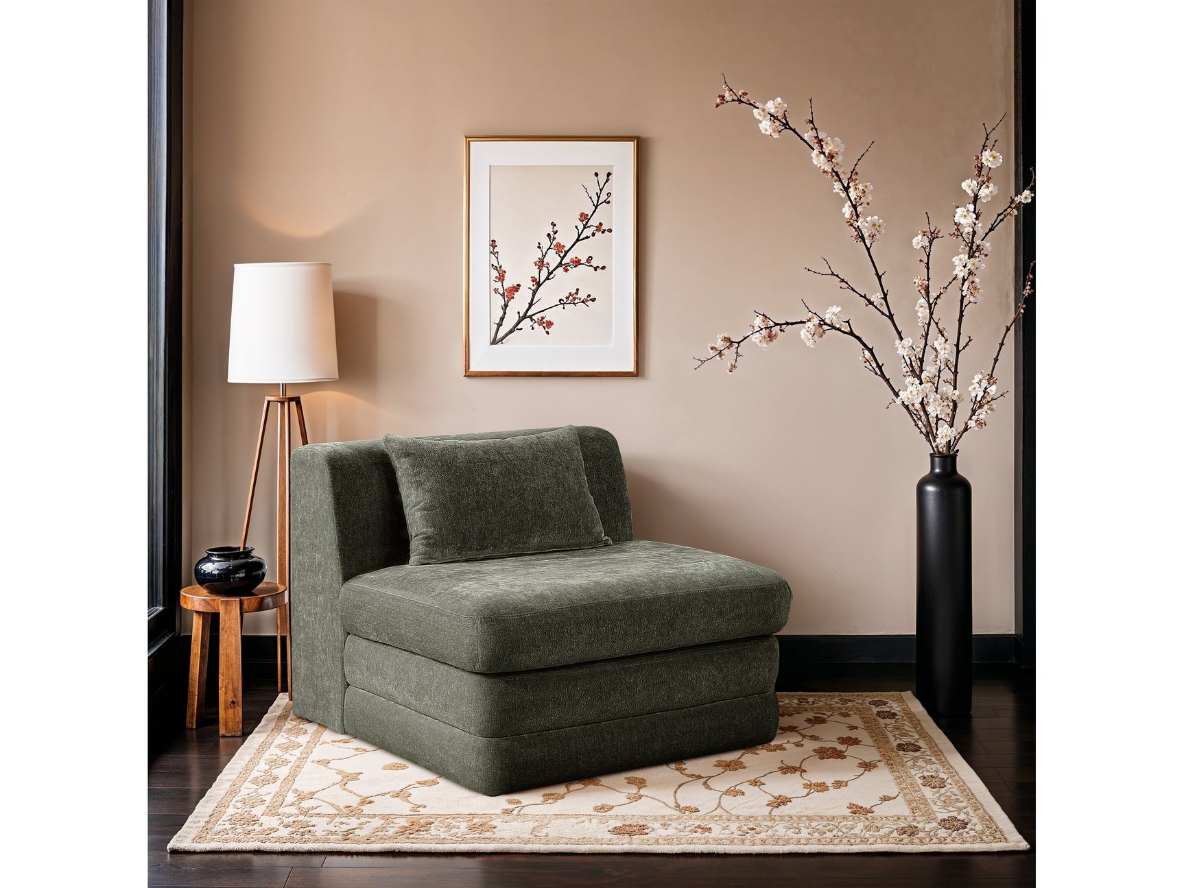 Newport Green Fabric Upholstered Modular Armless Chair - Ornate Home