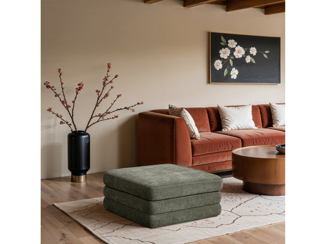 Newport Green Fabric Upholstered Modular Ottoman - Ornate Home