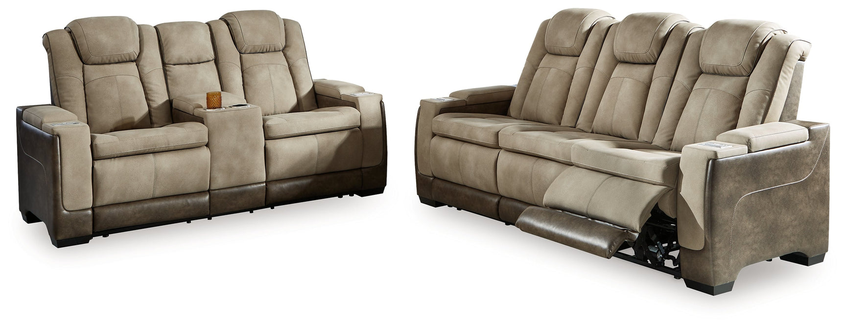 Next-Gen DuraPella Dual Tone Sand Power Reclining Sofa and Loveseat (Online Special Price) - Ornate Home
