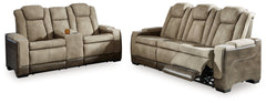 Next-Gen DuraPella Dual Tone Sand Power Reclining Sofa and Loveseat - Ornate Home