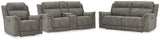 Next-Gen DuraPella Gray Power Reclining Sofa, Loveseat and Recliner Pillow Arm - Ornate Home
