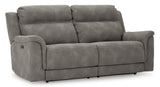 Next-Gen DuraPella Gray Power Reclining Sofa, Loveseat and Recliner Pillow Arm - Ornate Home