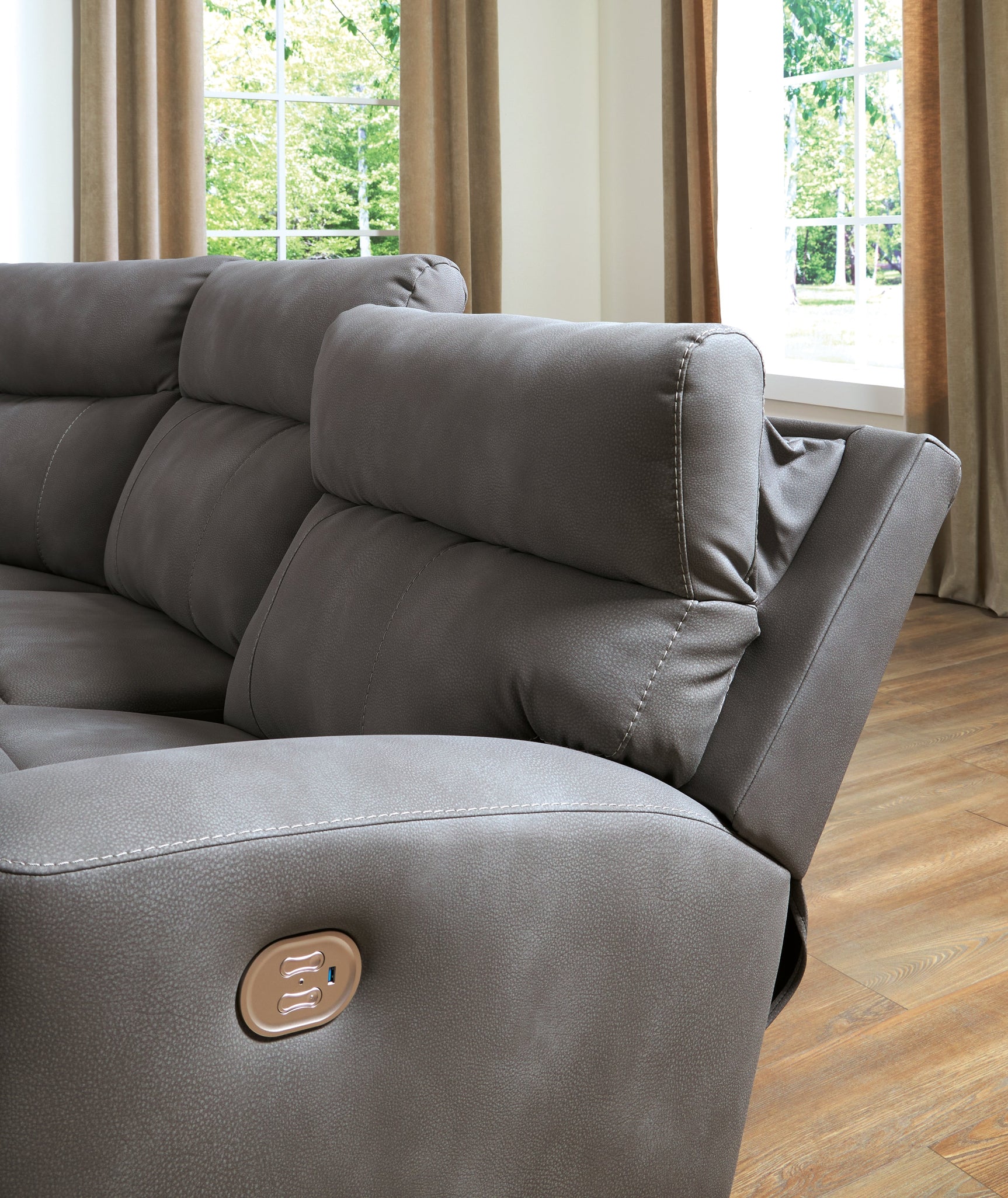 Next-Gen DuraPella Slate 3-Piece Power Reclining Sectional Loveseat with Console (Online Special Price) - Ornate Home
