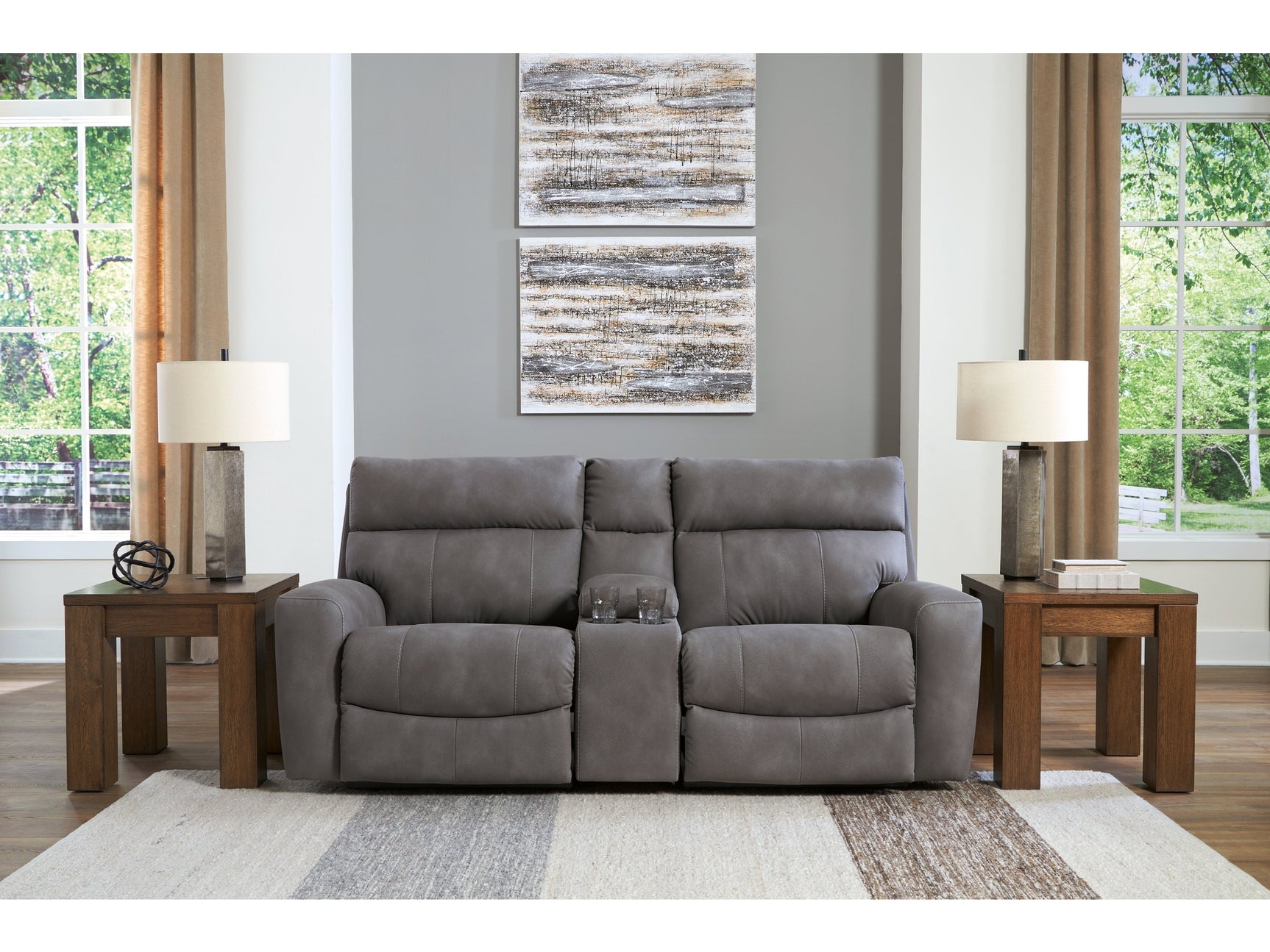 Next-Gen DuraPella Slate 3-Piece Power Reclining Sectional Loveseat with Console - Ornate Home