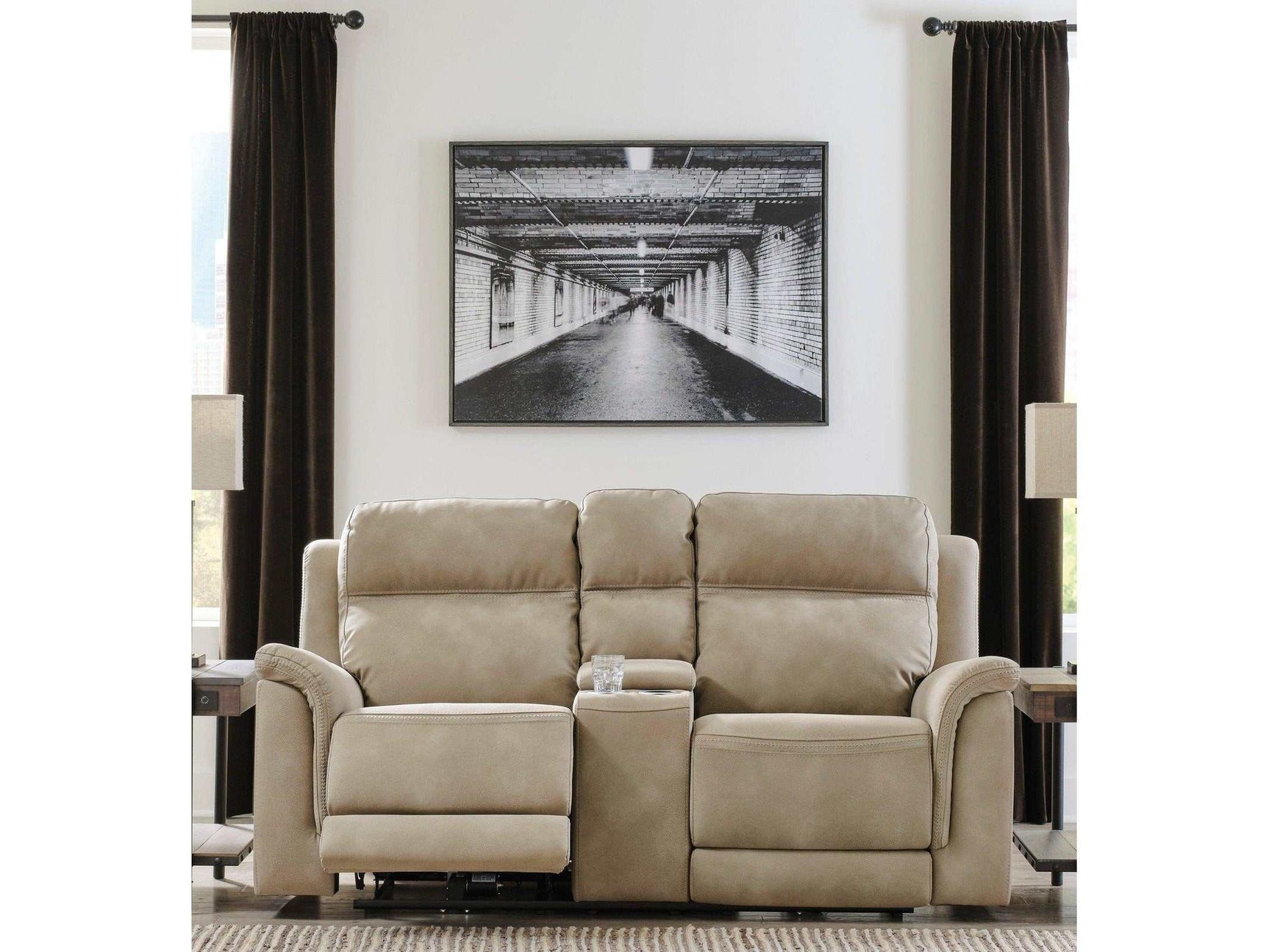 NextGen DuraPella Sand Power Reclining Loveseat w/ Console (Online Special Price) - Ornate Home
