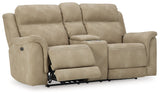 NextGen DuraPella Sand Power Reclining Loveseat w/ Console (Online Special Price) - Ornate Home