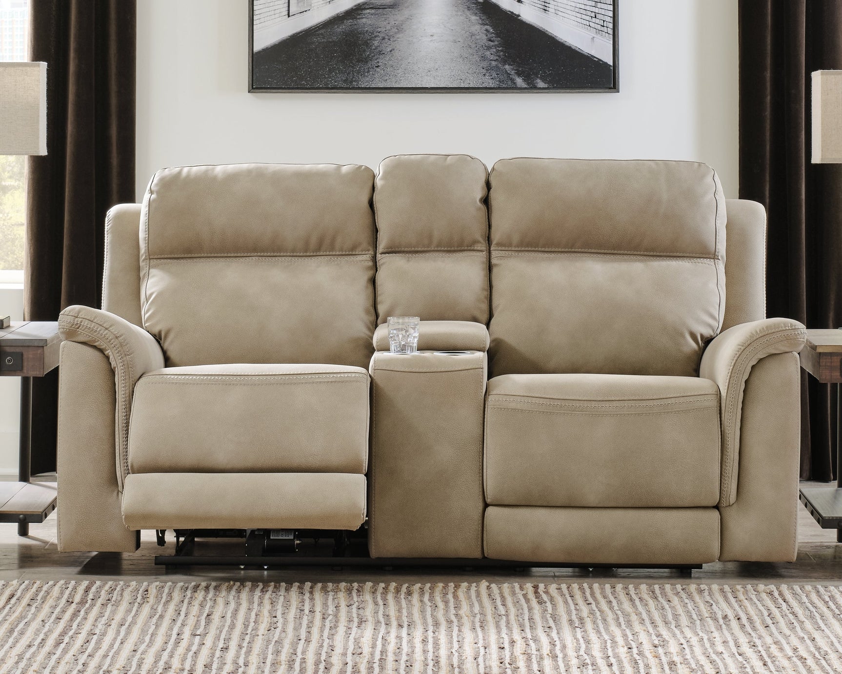 NextGen DuraPella Sand Power Reclining Loveseat w/ Console (Online Special Price) - Ornate Home