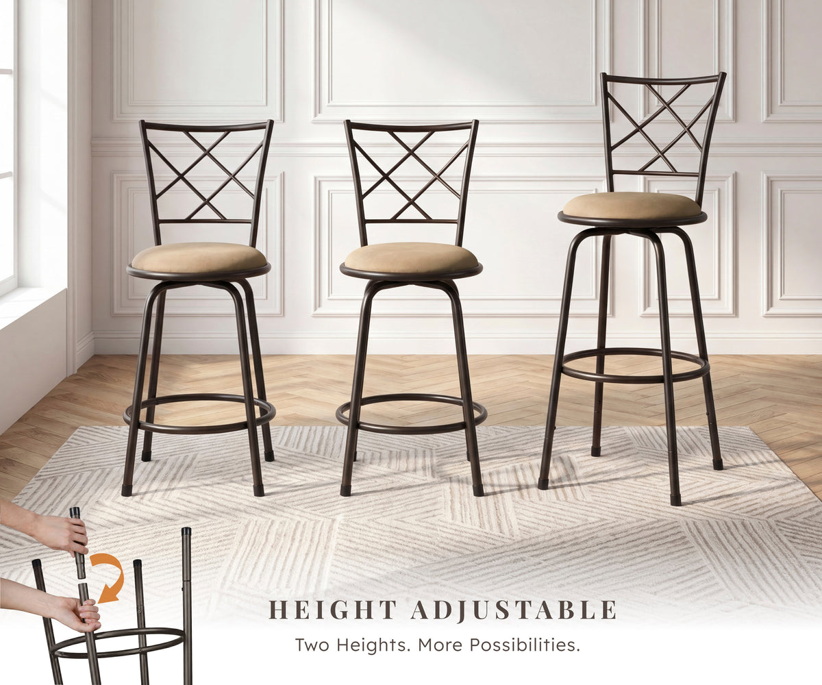 Nexus Brown 3-Piece Pack Convertible Swivel Counter/Pub Height Chair - Ornate Home
