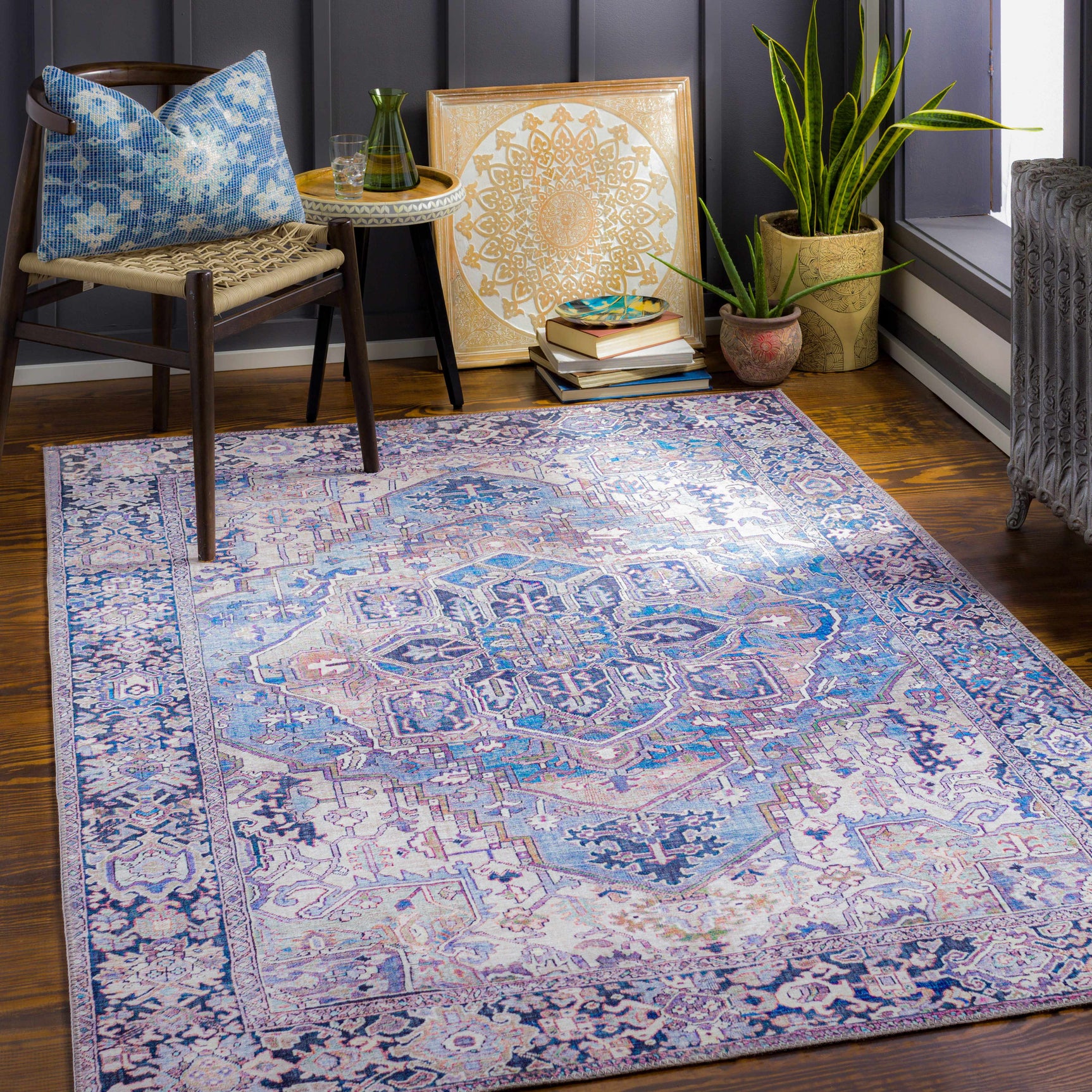 Neyland Iris Blue Area Rug 2362 - Ornate Home