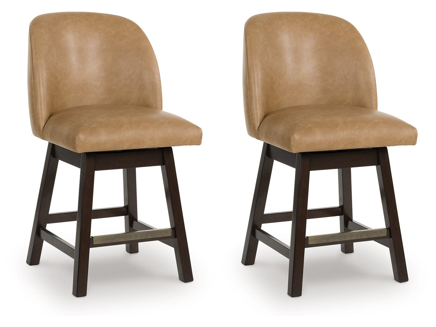 Neymorton Dark Grayish Brown Faux leather Upholstered Swivel Barstool (Set of 2) - Ornate Home