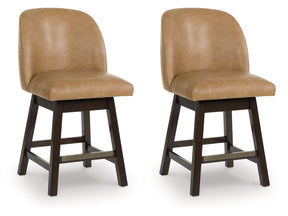 Neymorton Dark Grayish Brown Faux leather Upholstered Swivel Barstool (Set of 2) - Ornate Home