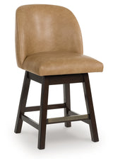 Neymorton Dark Grayish Brown Faux leather Upholstered Swivel Barstool (Set of 2) - Ornate Home