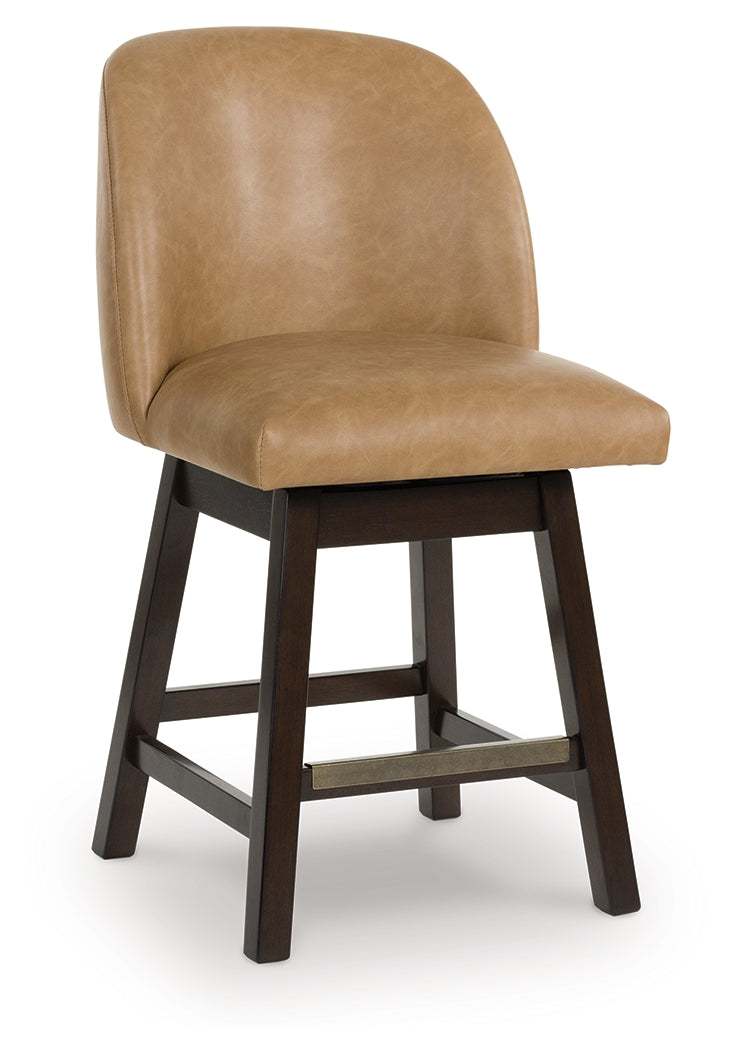 Neymorton Dark Grayish Brown Faux leather Upholstered Swivel Barstool (Set of 2) - Ornate Home