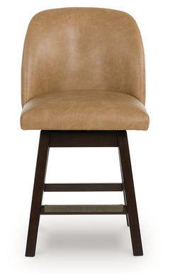 Neymorton Dark Grayish Brown Faux leather Upholstered Swivel Barstool (Set of 2) - Ornate Home