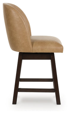 Neymorton Dark Grayish Brown Faux leather Upholstered Swivel Barstool (Set of 2) - Ornate Home