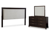 Neymorton Dark Grayish Brown King/California King Upholstered Panel Headboard & Dresser & Mirror - Ornate Home