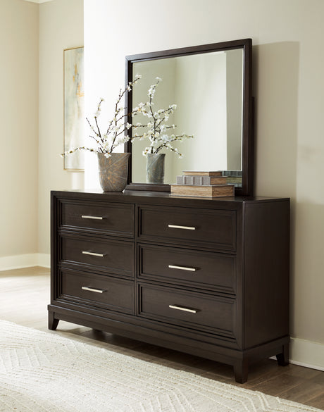 Neymorton Dark Grayish Brown King Panel Bedroom Set with Dresser, Mirror and Nightstand - Ornate Home