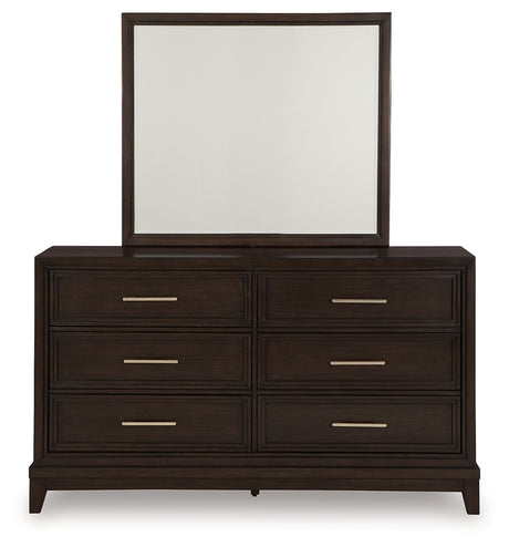 Neymorton Dark Grayish Brown Queen Upholstered Panel Headboard & Dresser & Mirror - Ornate Home