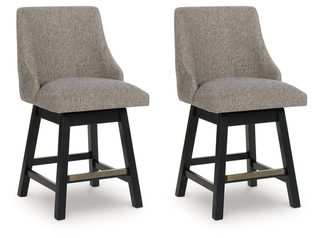 Neymorton Dark Grayish Brown Upholstered Swivel Barstool (Set of 2) (Online Special Price) - Ornate Home