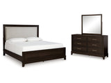 Neymorton Queen Upholstered Panel Bedroom Set with Dresser and Mirror - Ornate Home