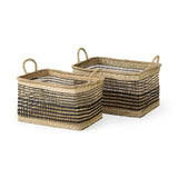 Nia Light Brown Seagrass Rectangular Basket with Handles (Set of 2) - Ornate Home