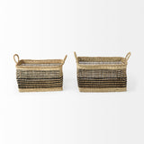 Nia Light Brown Seagrass Rectangular Basket with Handles (Set of 2) - Ornate Home