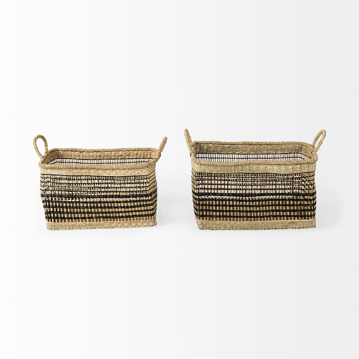 Nia Light Brown Seagrass Rectangular Basket with Handles (Set of 2) - Ornate Home