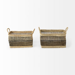 Nia Light Brown Seagrass Rectangular Basket with Handles (Set of 2)