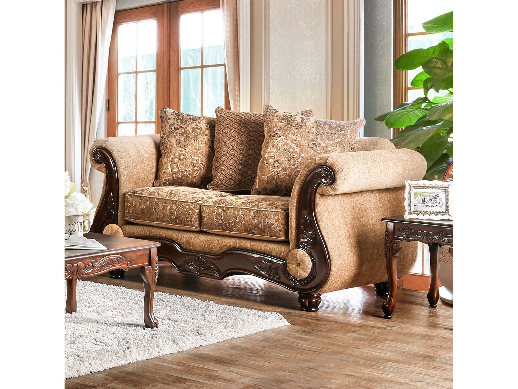 Nicanor Tan/Gold Loveseat - Ornate Home