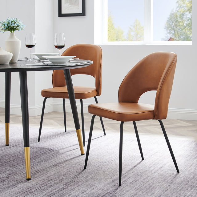 Nico Black/Tan Vegan Leather Dining Chair (Set of 2) - Ornate Home